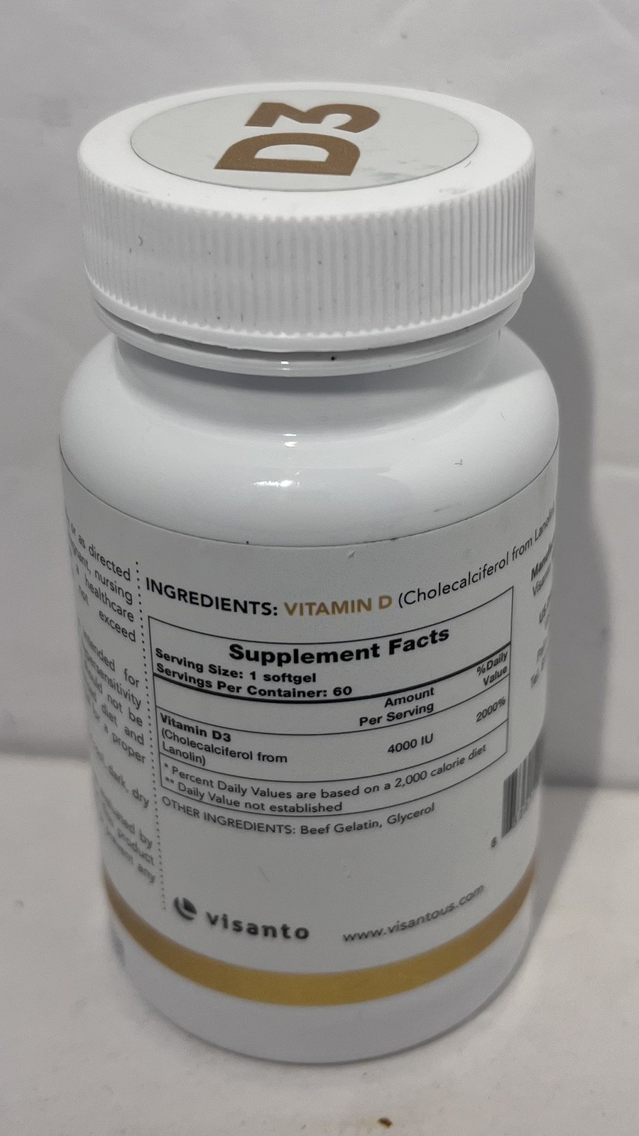 Visanto Vitamin D3 From Lanolin 4000lU -60capsules -exp03/26