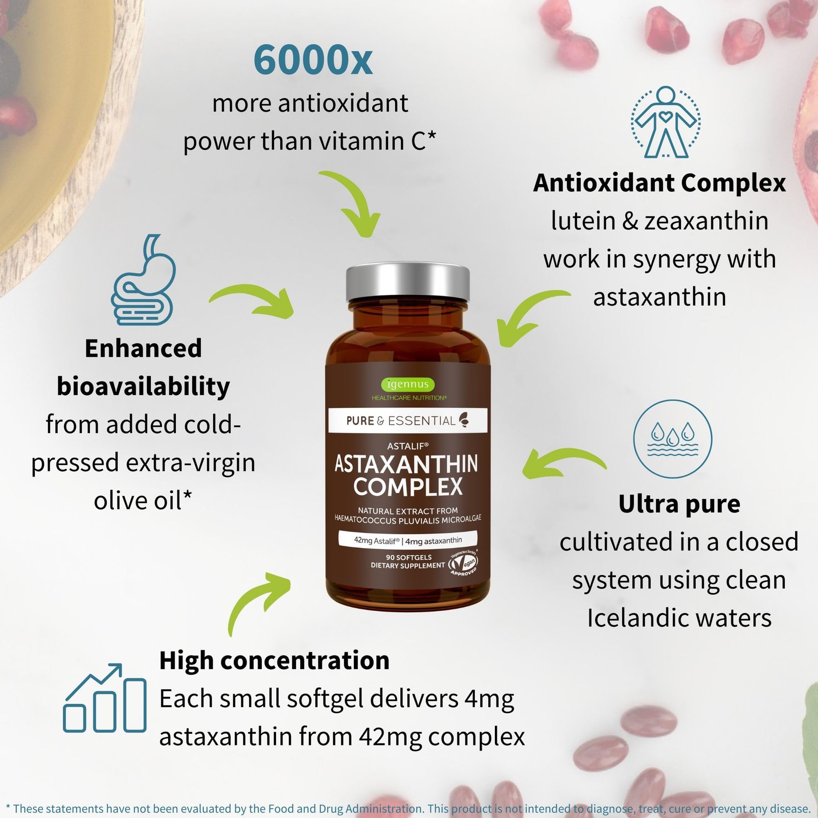 Vegan Astaxanthin 4mg Complex with Lutein 90 Count (Pack of 1), Brown