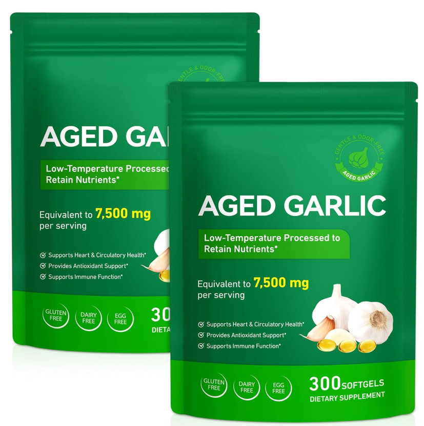 2 Pack Best Aged Garlic Extract, 300 Softgels, 7500mg Odorless | Heart & Immune