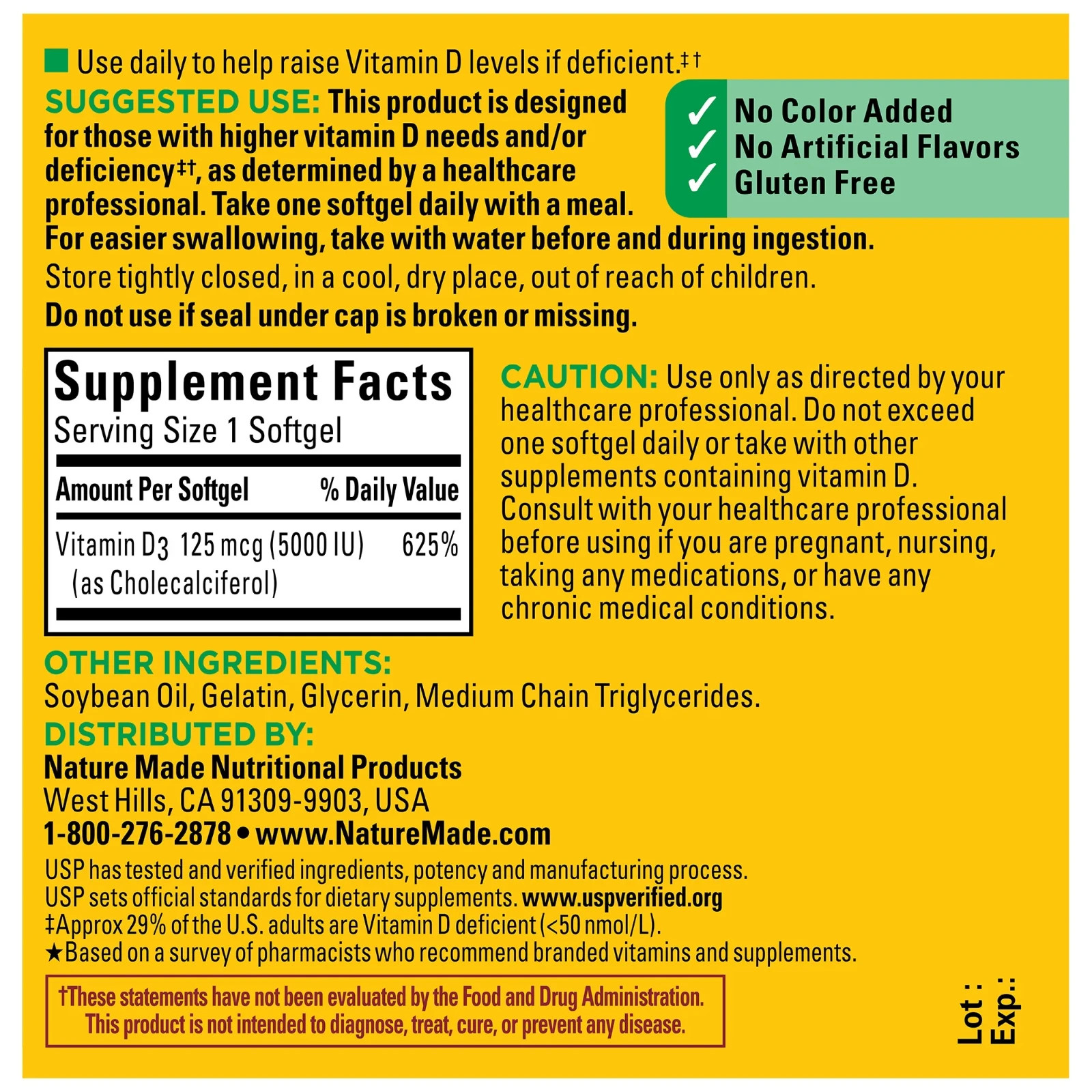 Nature Made Extra Strength Vitamin D3 5000 IU (125 mcg) Softgels, Dietary Supple