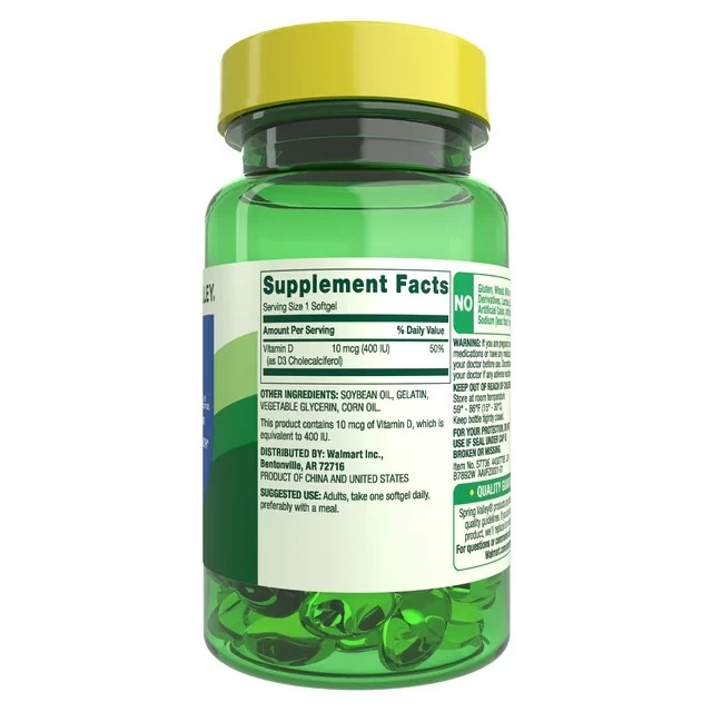 Spring Valley Vitamin D3 400 IU Softgels Bone & Immune Support 200 Count