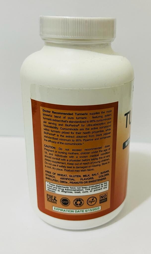 Tumeric Curcumin 2250 mg 180 Veggie Caps 95% Curcuminoids with Bioperine