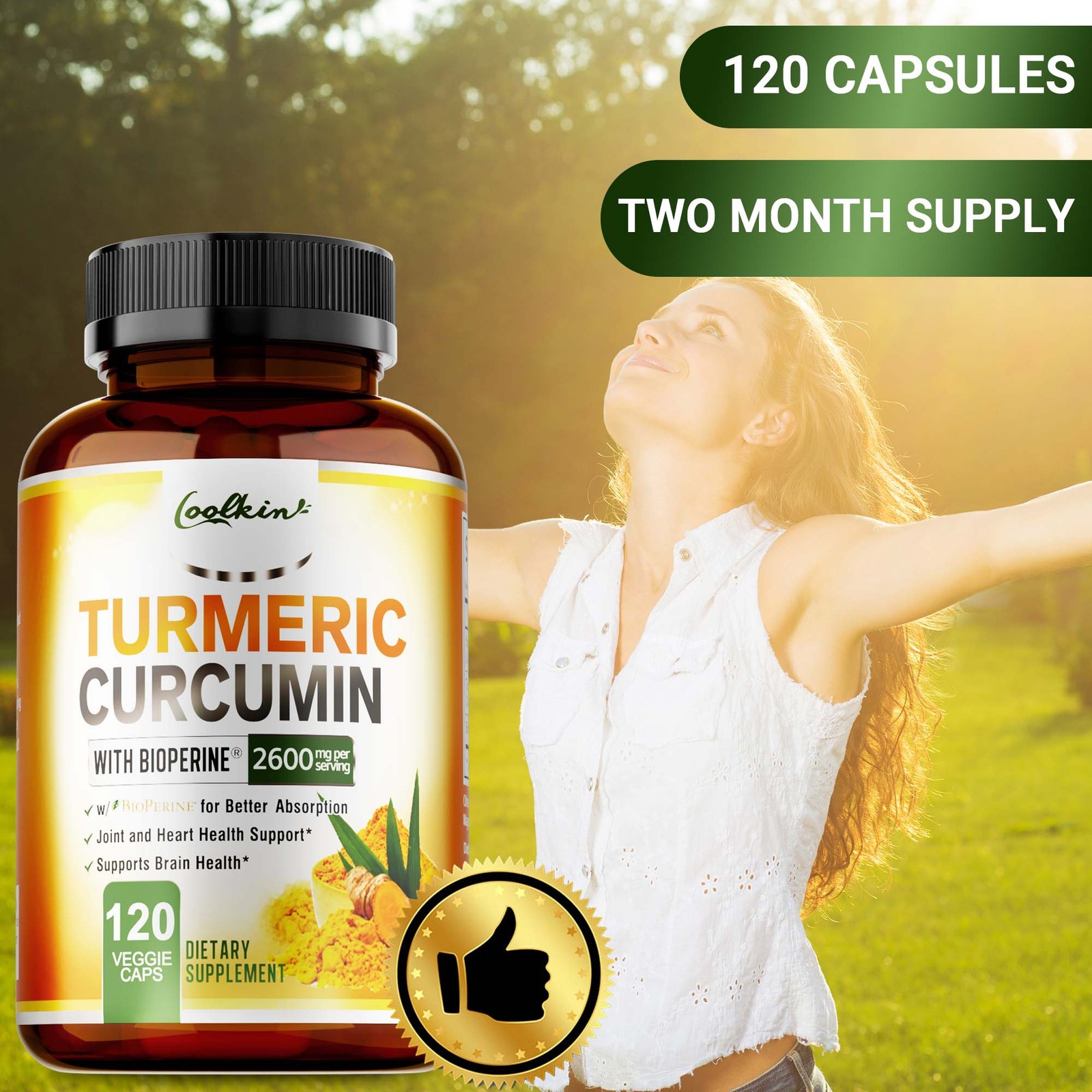 Turmeric Curcumin Highest Potency 95% 2600mg with BioPerine Black Pepper Extract