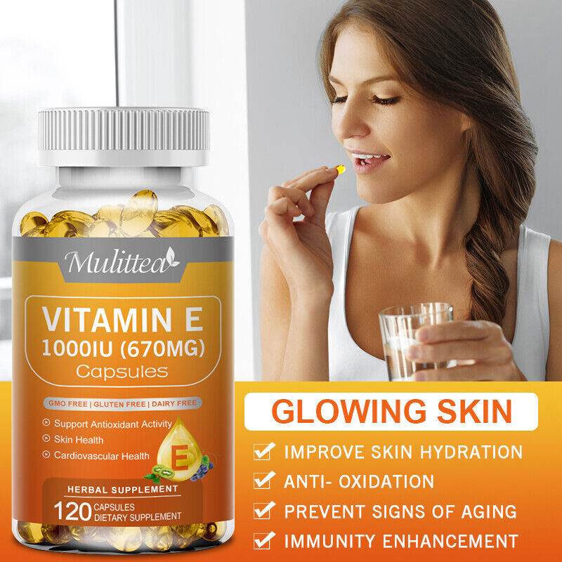 Vitamin E Oil 120 Softgels | Vit E Capsules Vegan for Hair Skin Nail Face Health