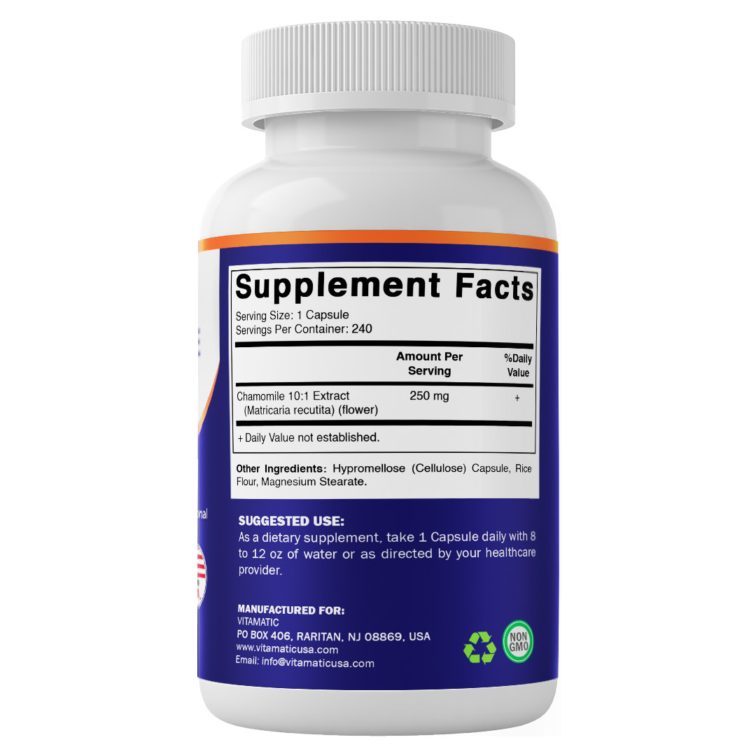 Vitamatic Chamomile 250 mg 10:1 Extract – 240 Veg Capsules