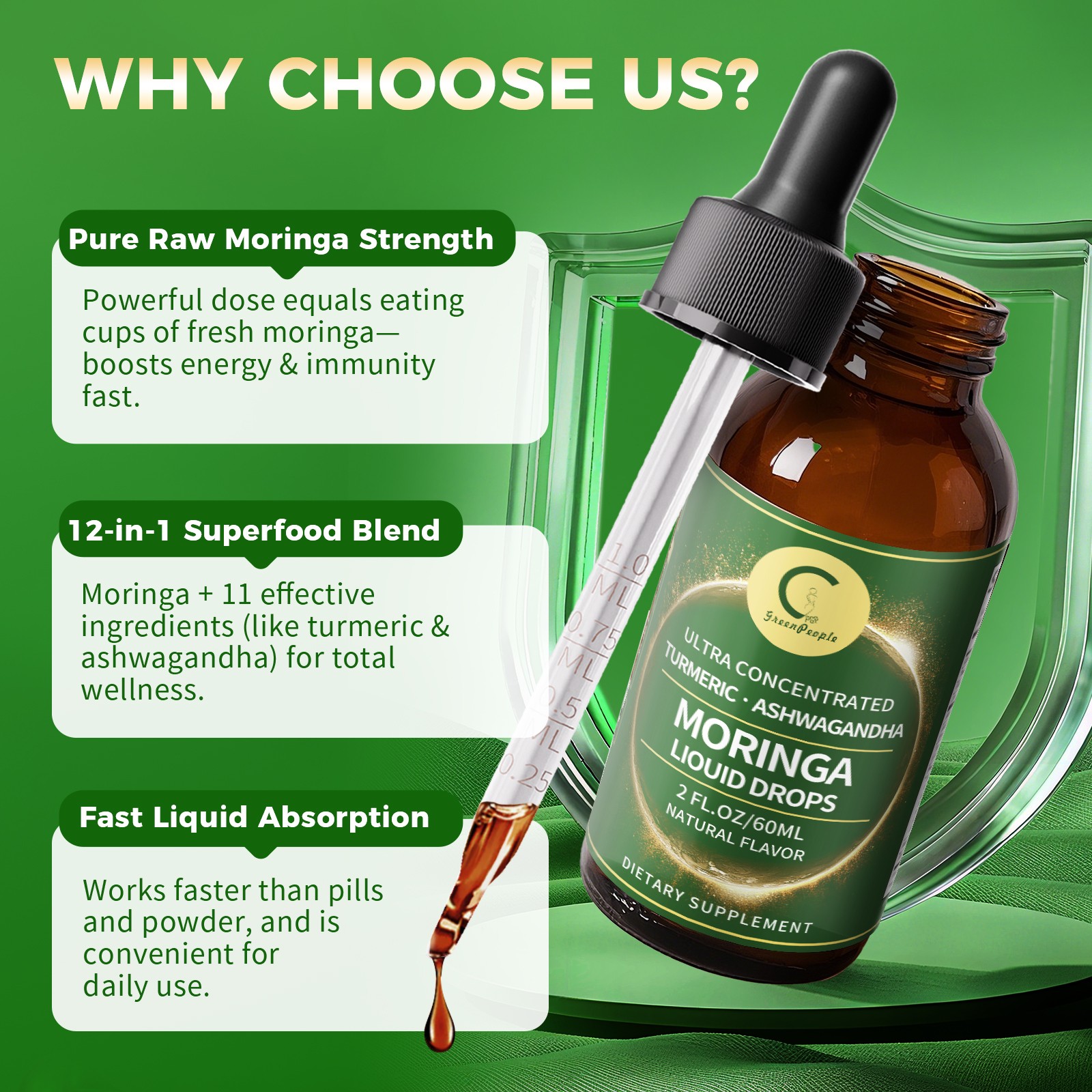 Moringa Oleifera Leaf Extract Natural Herbal Blend Antioxidant Immune Gut health