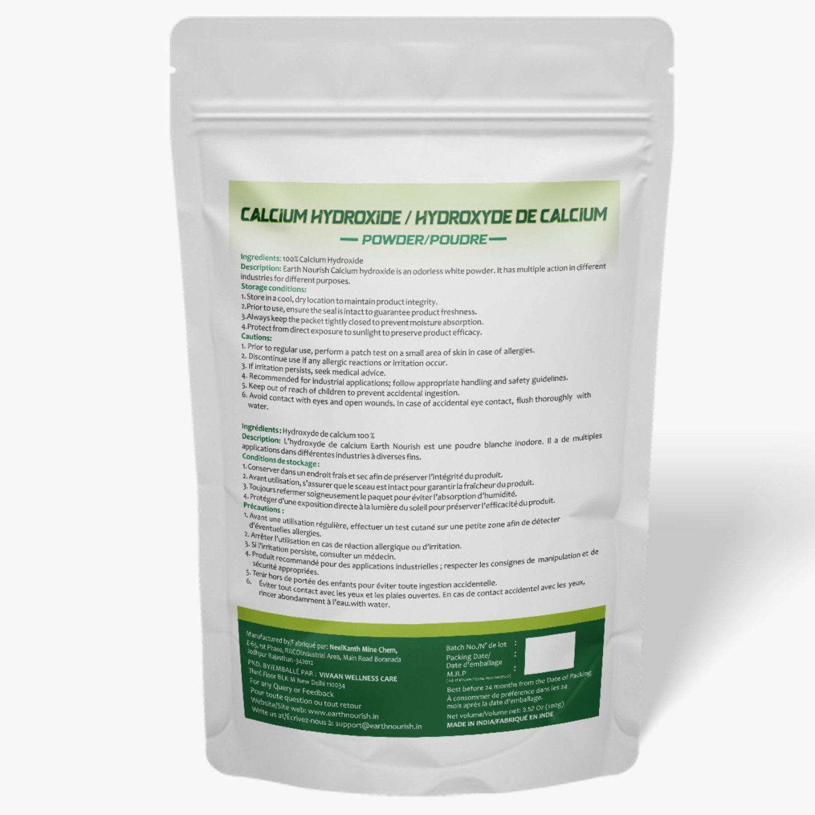 Earth Nourish Calcium Hydroxide Powder 3.52 Oz / 100g Pack of 1 – Pack of 4