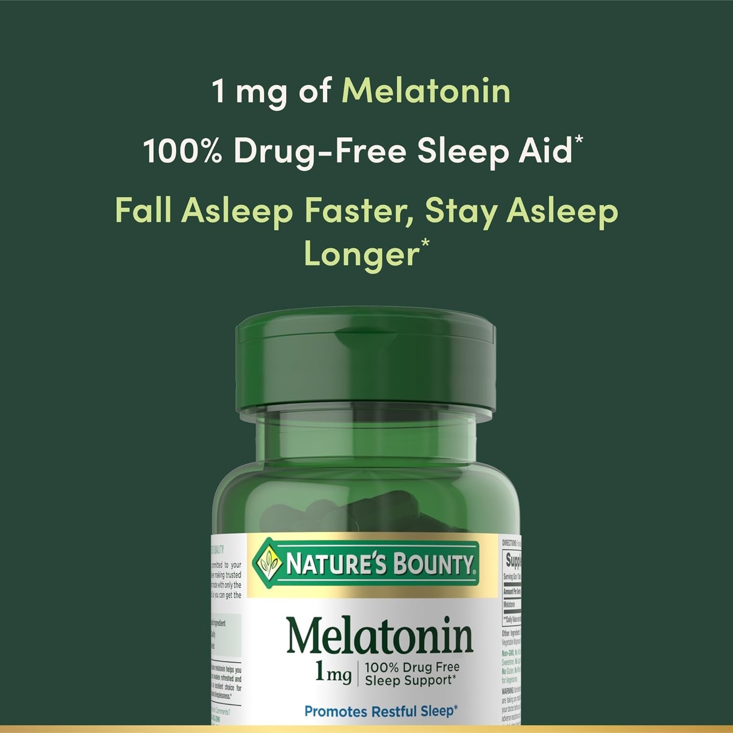 Nature’S Bounty Melatonin, 100% Drug Free Sleep Aid, 1Mg, 180 Tablets
