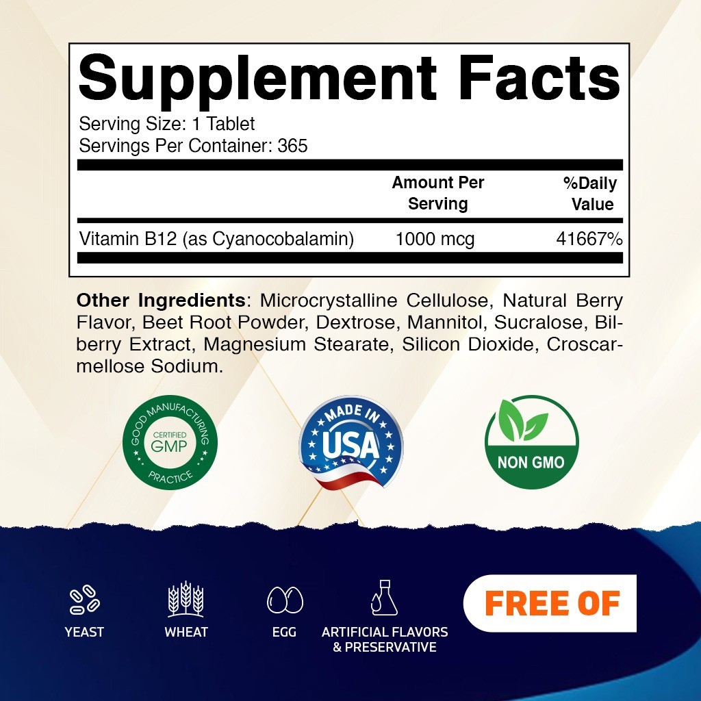 Vitamatic Vitamin B12 1000 mcg Fast Dissolve 365 Tablets
