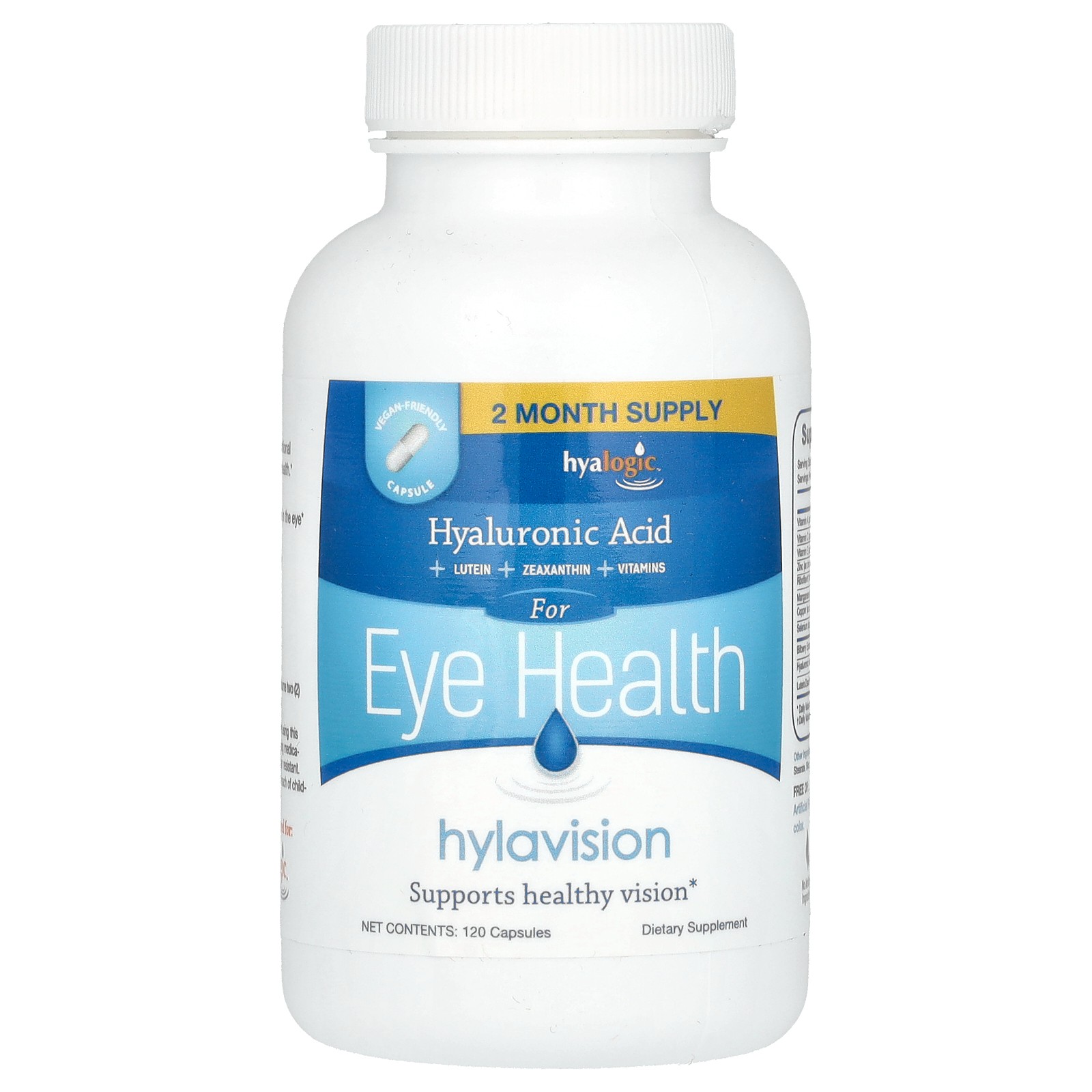 Hyalogic LLC Hylavision Hyaluronic Acid 120 Capsules Gluten-Free, No Artificial