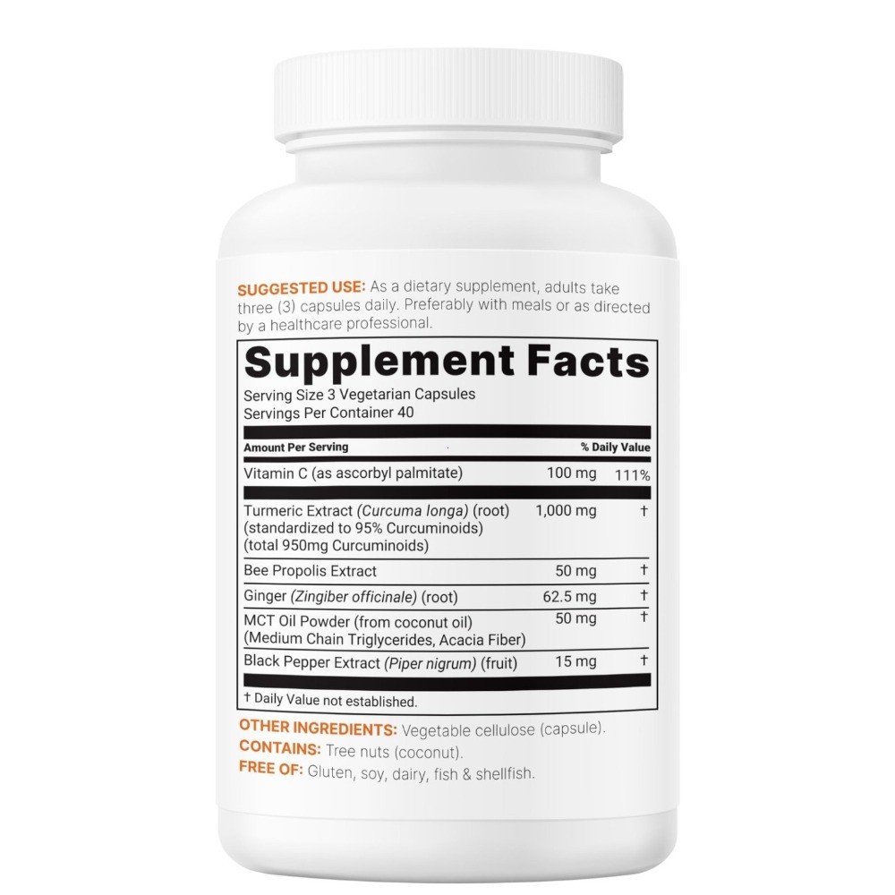 High Absorption Turmeric Curcumin 1000mg–95% Curcuminoids, Non-GMO,120 Capsules