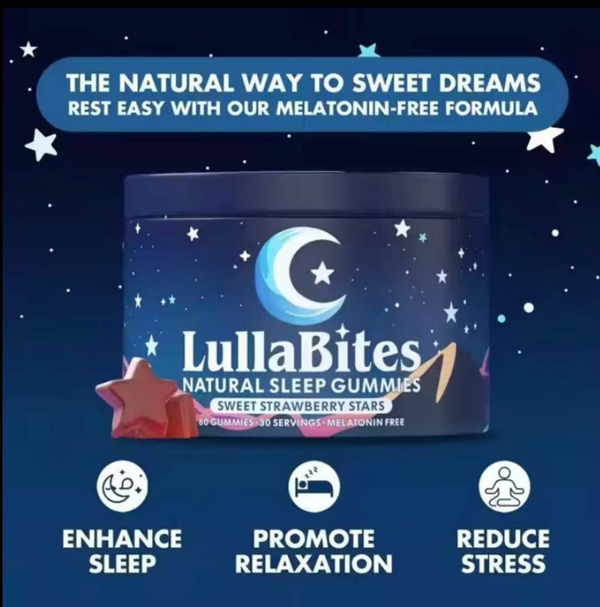 LullaBites Melatonin Free Natural Sleep Gummies Strawberry Flavor Calming Herbal