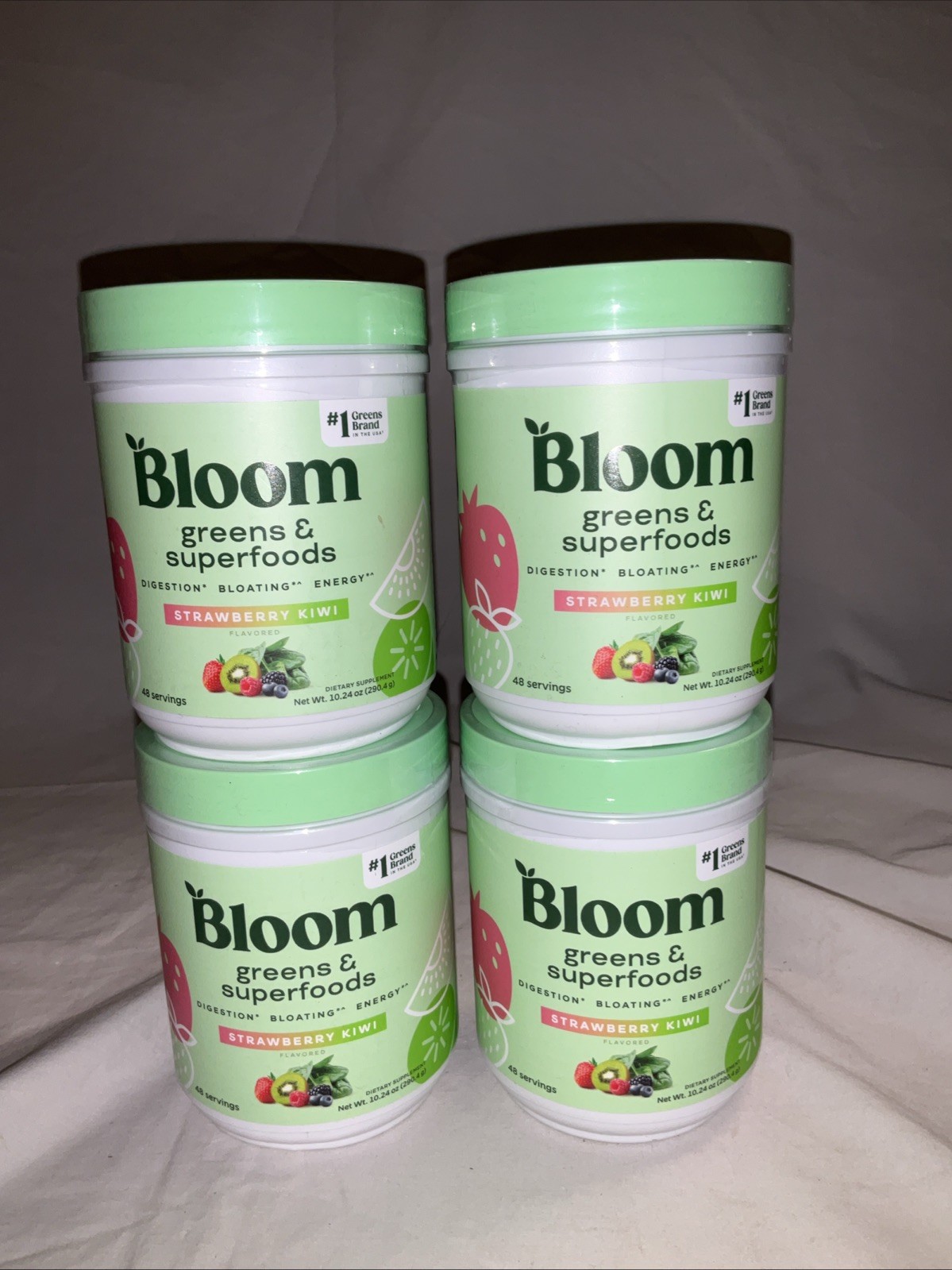 4PK Bloom Nutrition Greens & Superfoods Powder 10.24 Oz EA Strawberry Kiwi 09/26