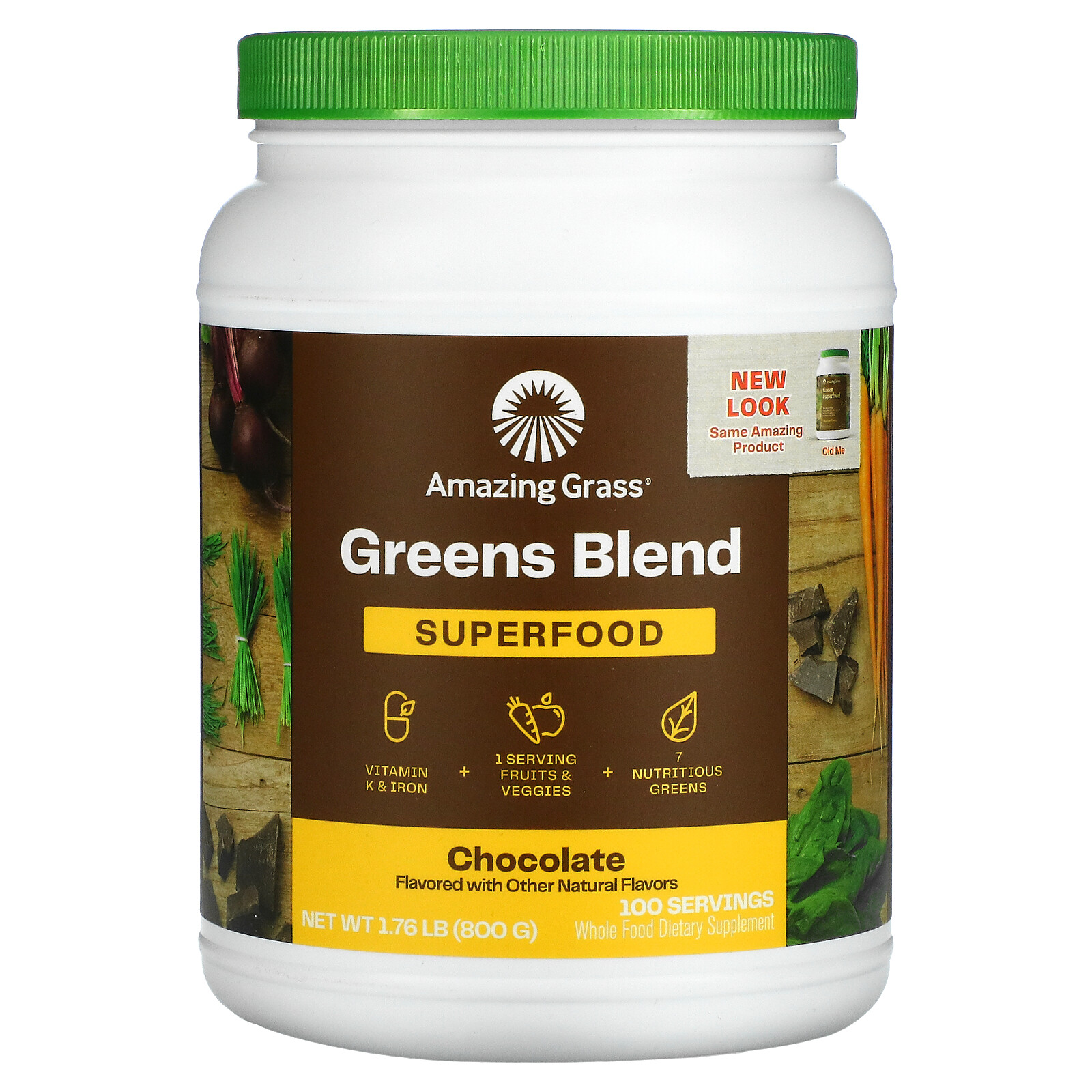 Amazing Grass Green Superfood Chocolate Drink Powder 28 oz 800 g Gluten-Free,