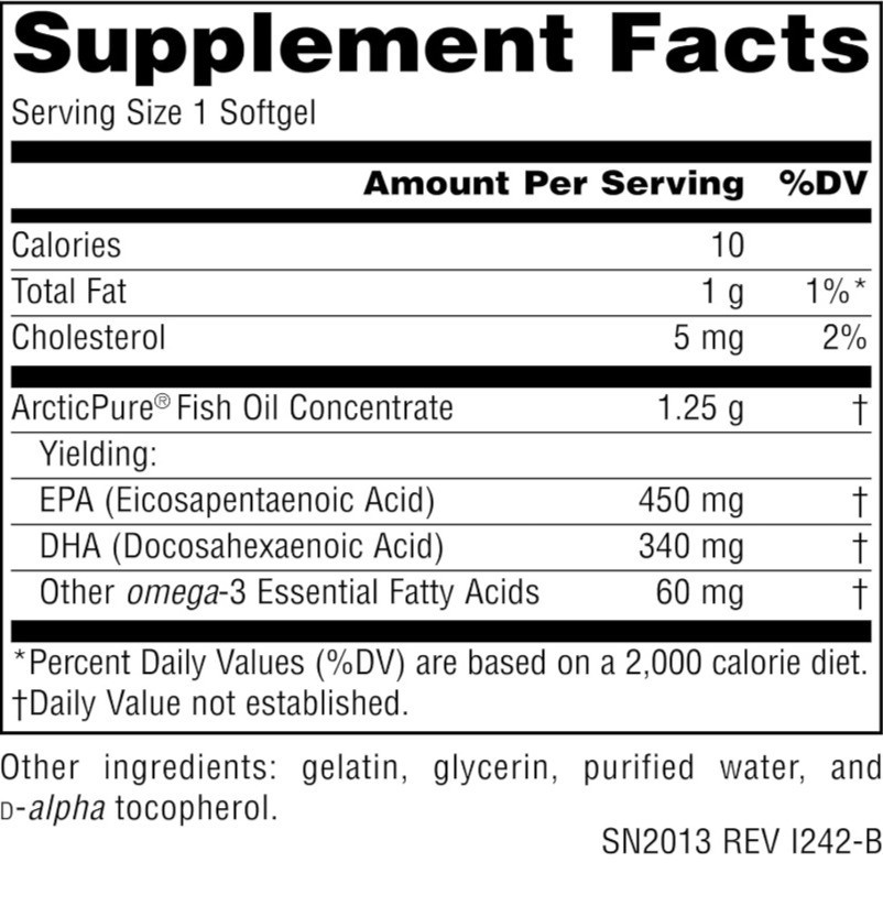ArcticPure Omega 3 Fish Oil 850 mg 60 Softgels EPA DHA Heart Supplement Capsules