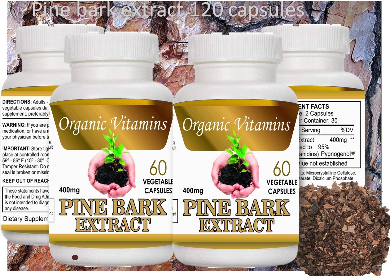 2 BOTTLES PINE BARK EXTRACT 120 caps 400MG x serving 2 BOTTLE 100% NATURAL