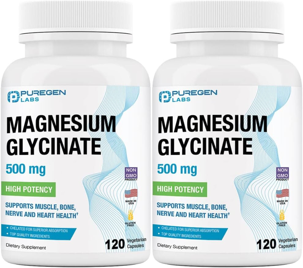 Magnesium Glycinate 500mg High Potency 120 Veggie Caps 2 Pack