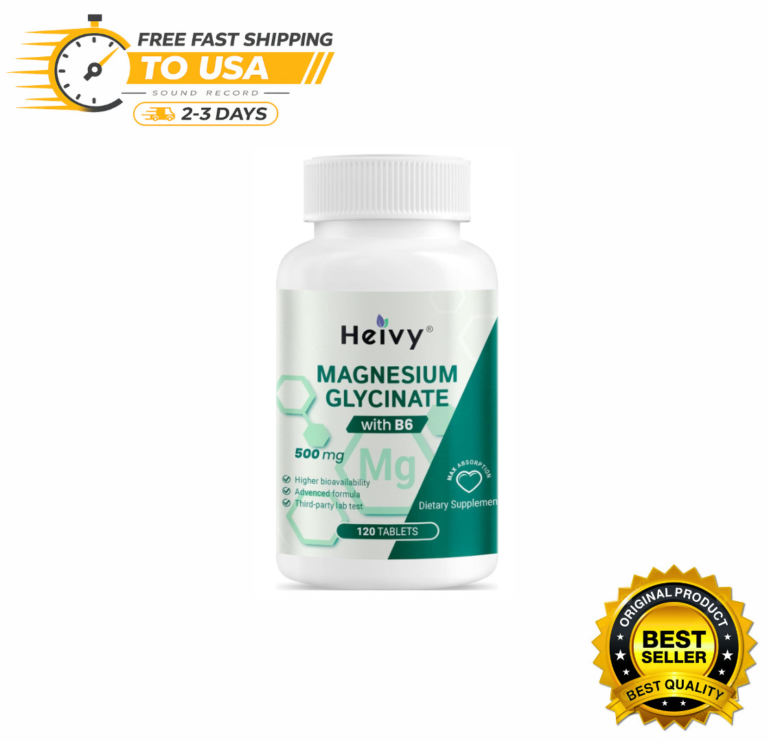 Magnesium Glycinate 500mg Vitamin B6 Sleep Support Made in USA 120 Tabs