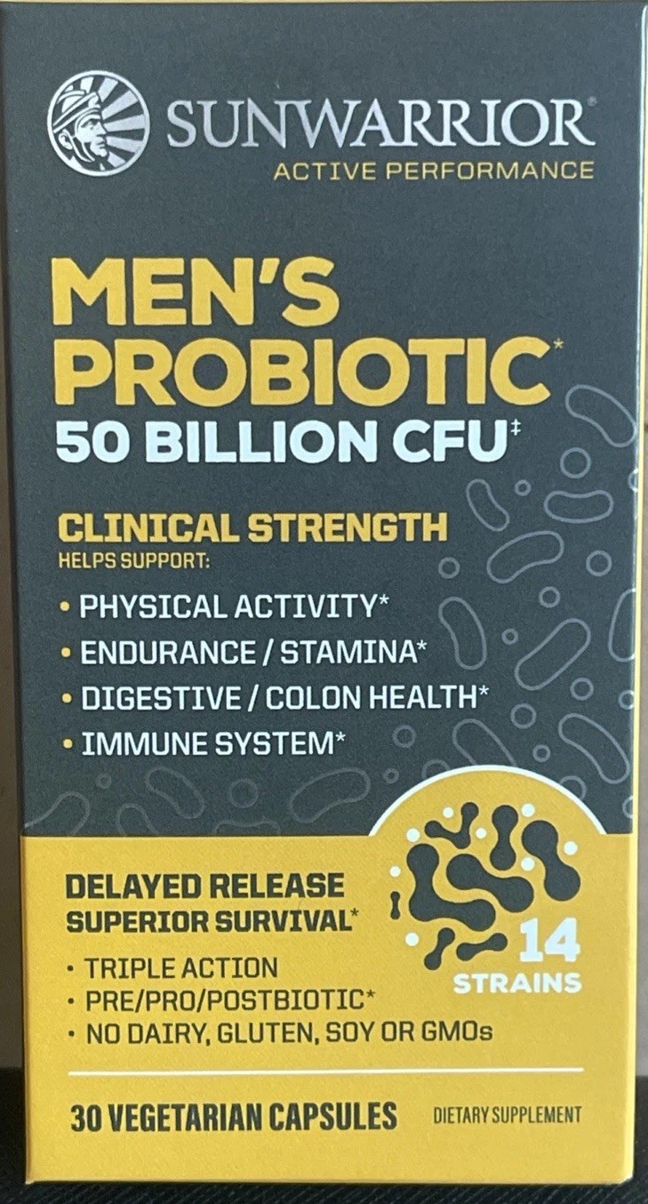 Sunwarrior Men’s Probiotic 50 Billion, Physical, Endurance, Digest, 30 Vegan Cap