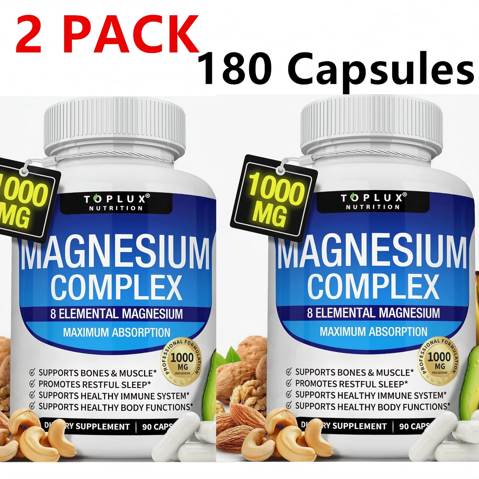 complex Magnesium 2Pack supplement: 1000mg of 8-element magnesium, 180 capsules