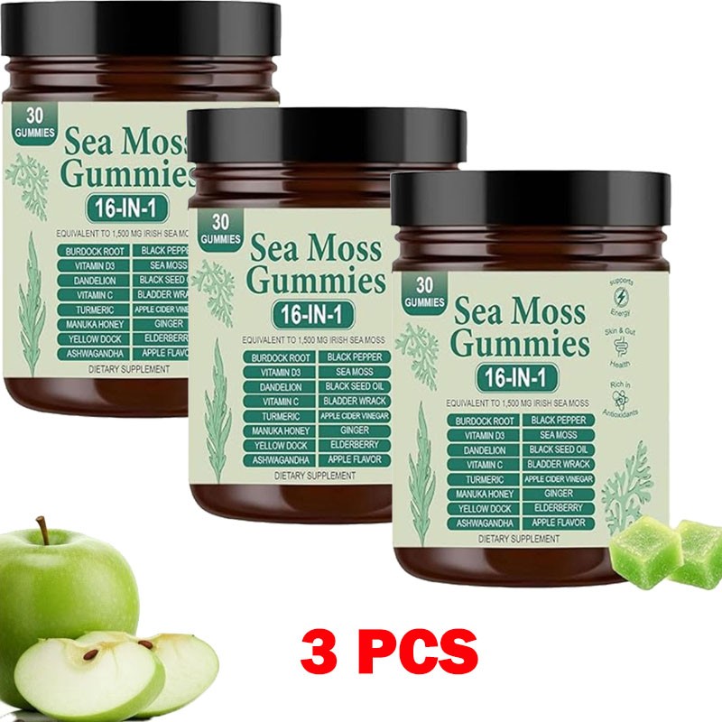 16 Organic 1 | Sea Moss Gummy Extract Irishmoss in 6000Mg | Green Apple Flavor