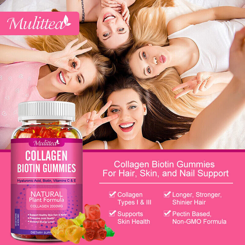 Collagen Biotin Gummies – Vitamin C Boost Skin/Hair Health 60pcs Vitamins