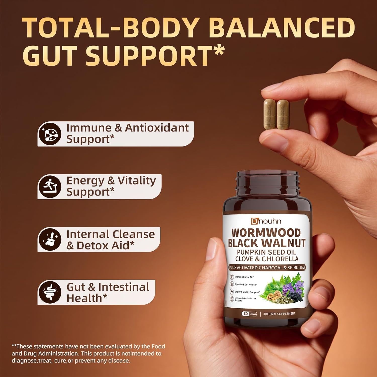 Wormwood Black Walnut Clove Parasite Cleanse for Humans Capsules – Natural Gut