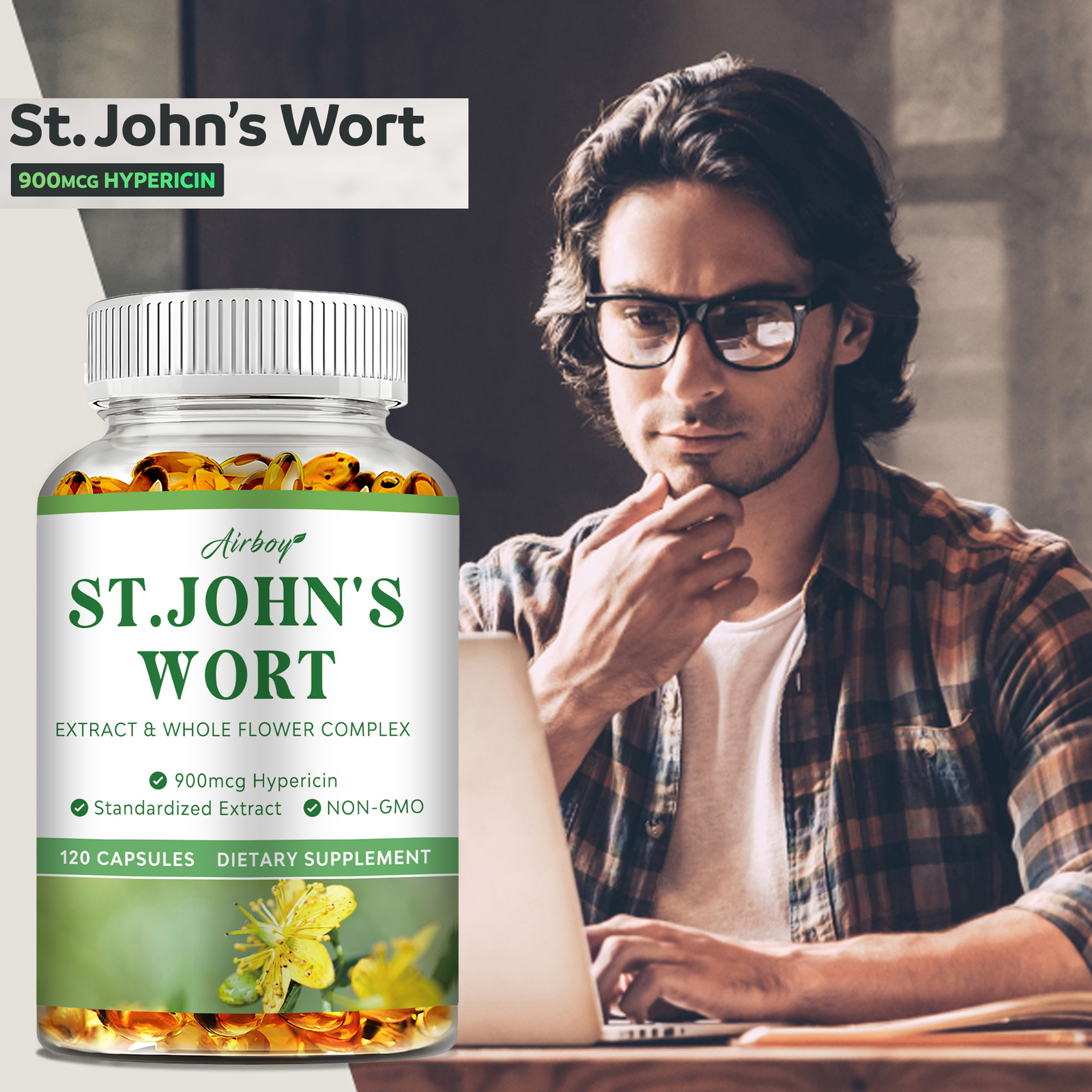 St Johns Wort Capsules 500mg – Stress & Anxiety, Good Mood Support – Non-GMO