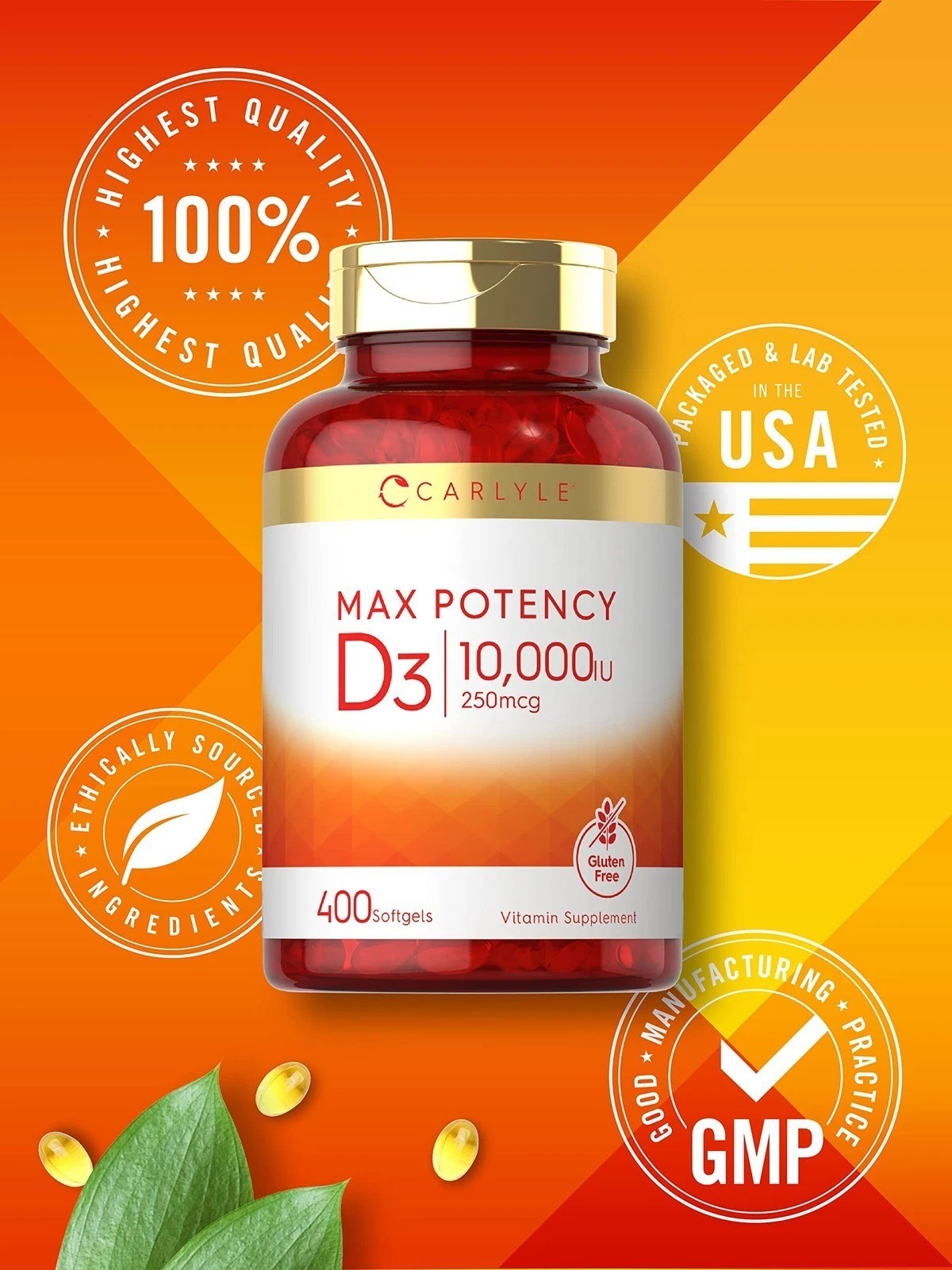 Carlyle Vitamin D 10000 IU 400 Softgels | Value Size | 400 Count (Pack of 1)