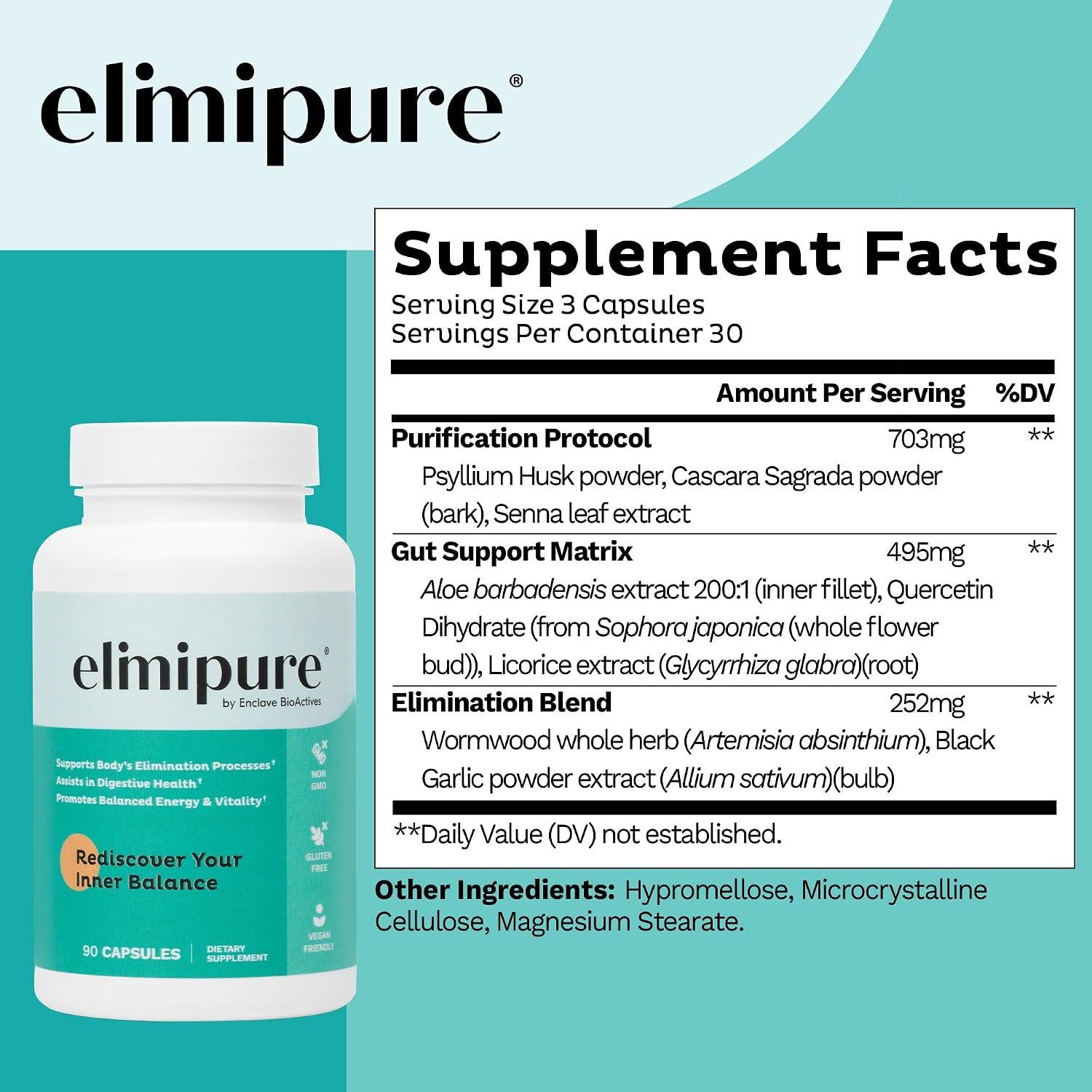 Elimipure Daily Gut Care Capsules Herbal Intestinal Cleanse Detox Supplement