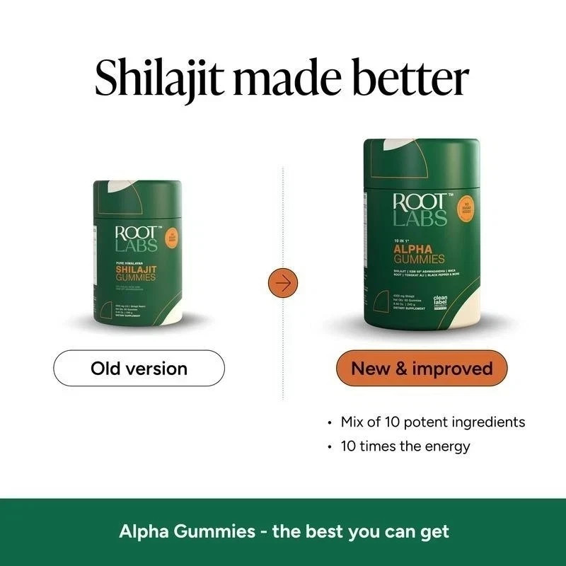 Root Labs 10-in-1 Alpha Gummies | Shilajit, Ashwagandha, Maca, Tongkat – 60 Ct