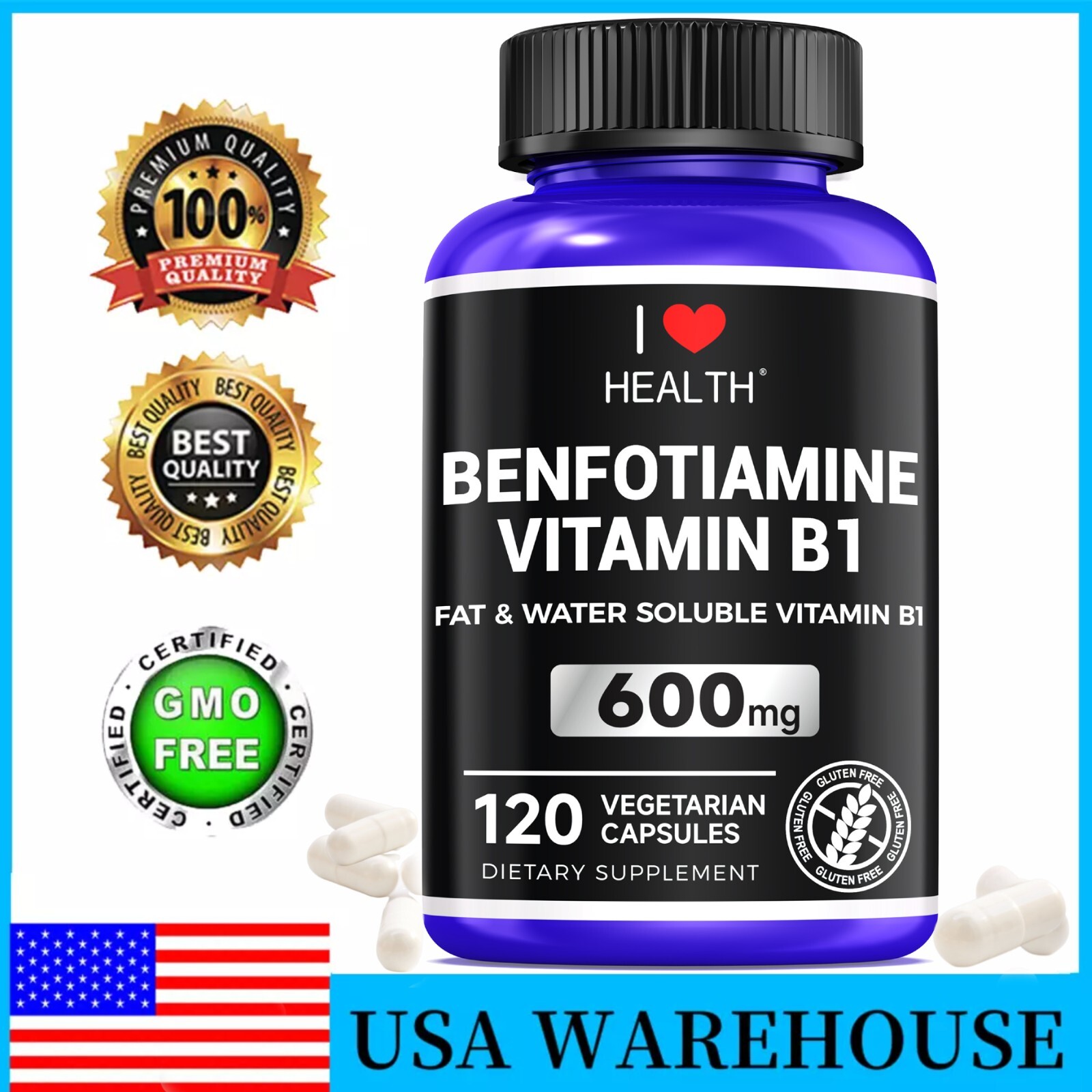 Vitamin B-1 600 mg, 120 Vegetable Capsules,3rd Party Tested, Always Pure