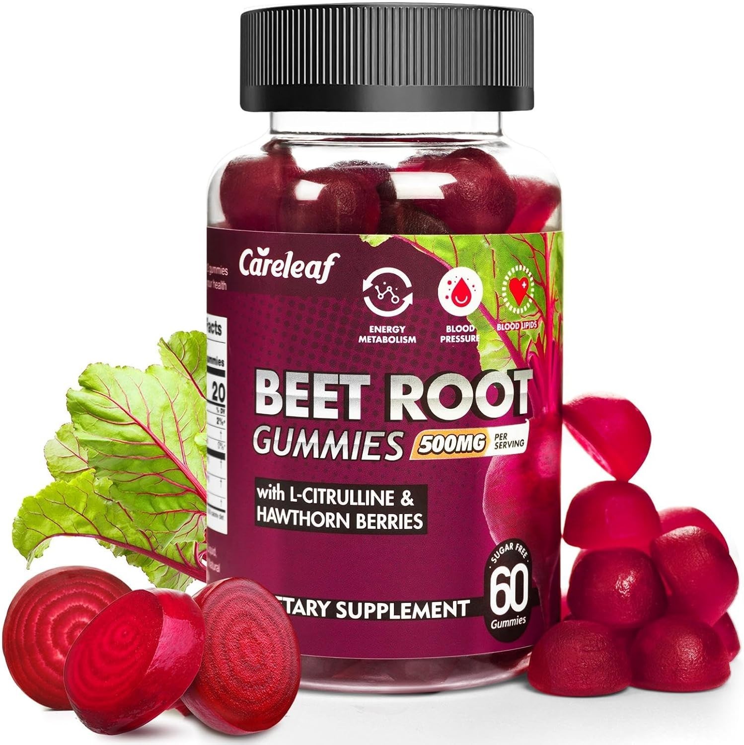 Careleaf Beetroot Gummies 500mg Energy Booster 60Ct