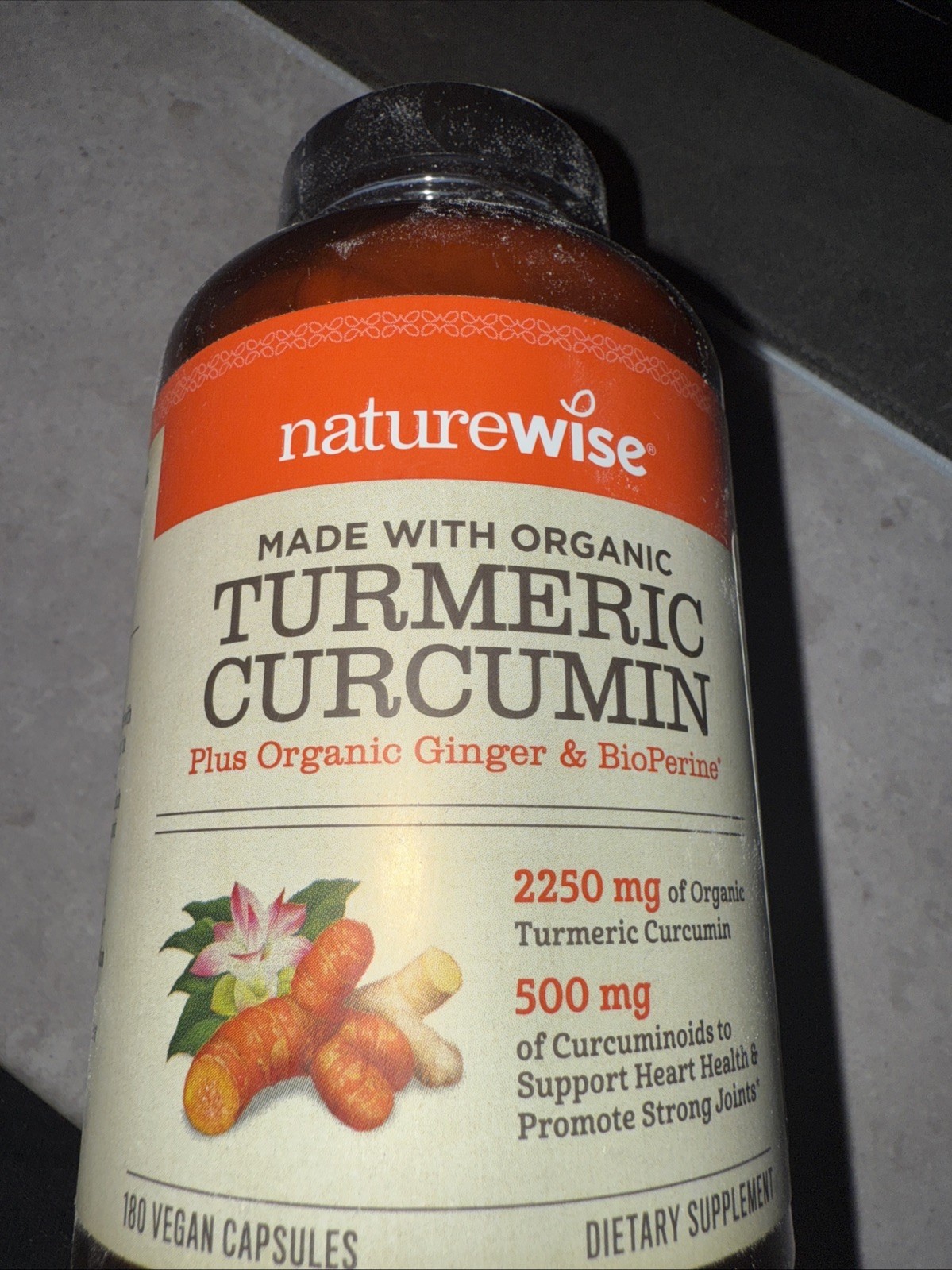Naturewise Organic Turmeric Curcumin Capsules 180 Count 2250mg EXP 08/27