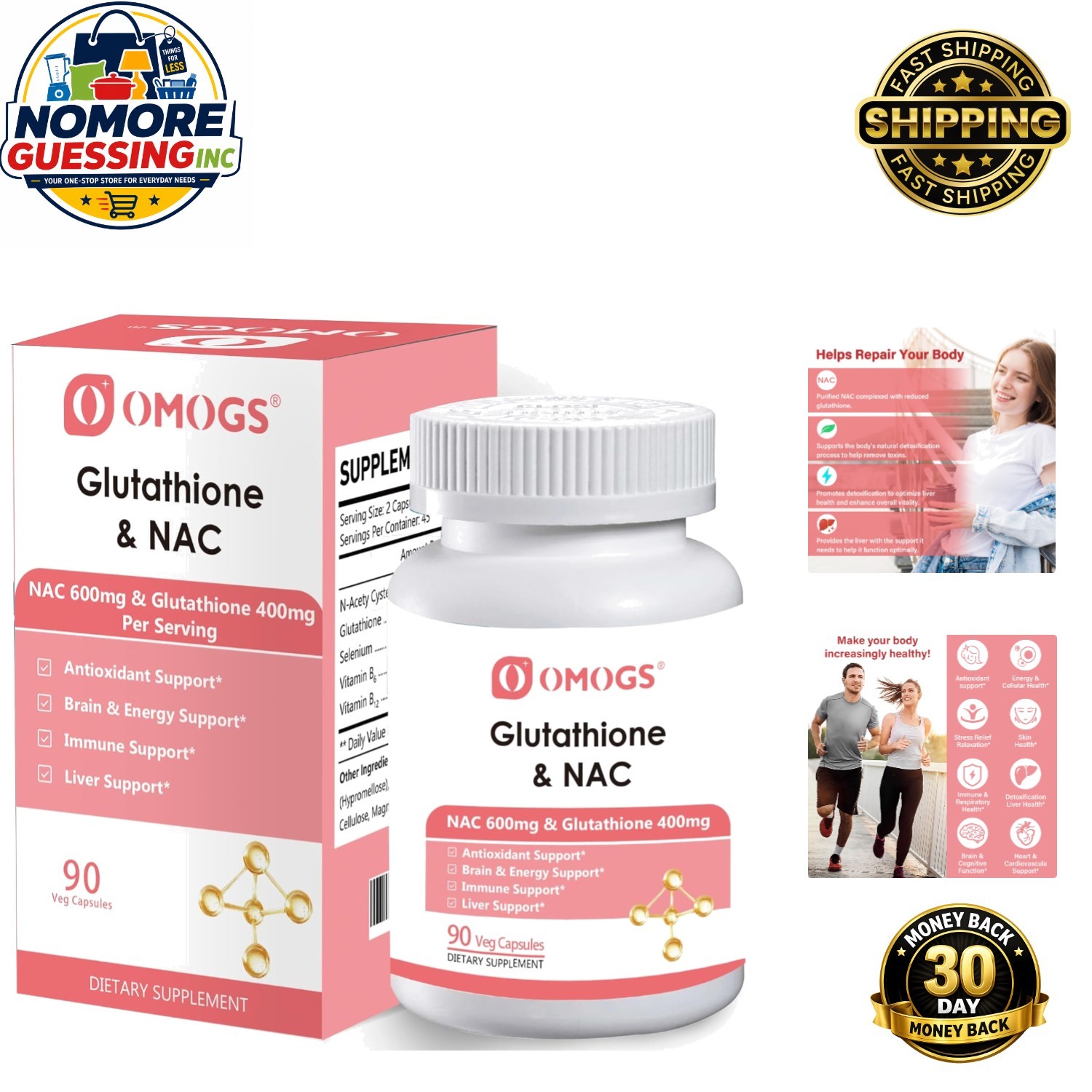Glutathione & NAC Antioxidant Supplement with Vitamin B for Optimal Liver Health