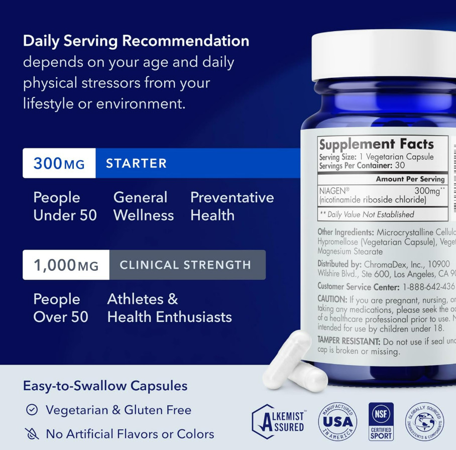 Patented NAD+ Niagen 300mg | NR | 30 Servings | 1 Bottle, Take 1 Daily Now! USA!