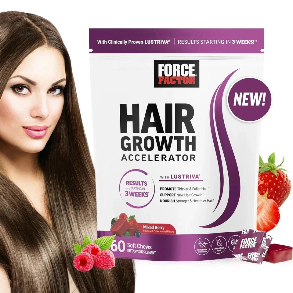 Force Factor Hair Growth Accelerator, Mixed Berry, 60 Soft Chews Free Shipping ！