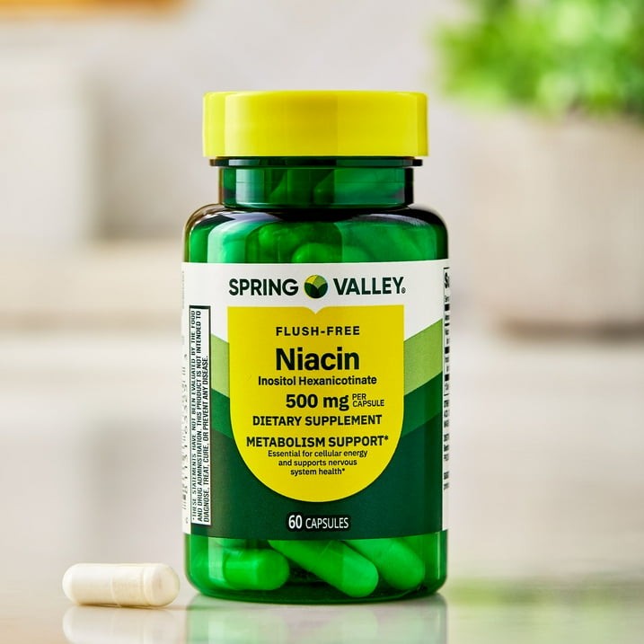 Spring Valley Flush Free Niacin 500mg Capsules Metabolism Support, 60 Count