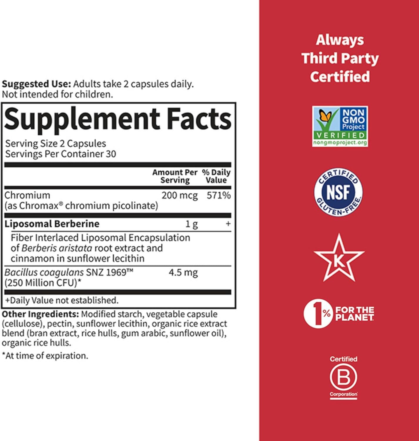 Garden of Life- Liposomal Berberine – 30 Servings EXP 02/28