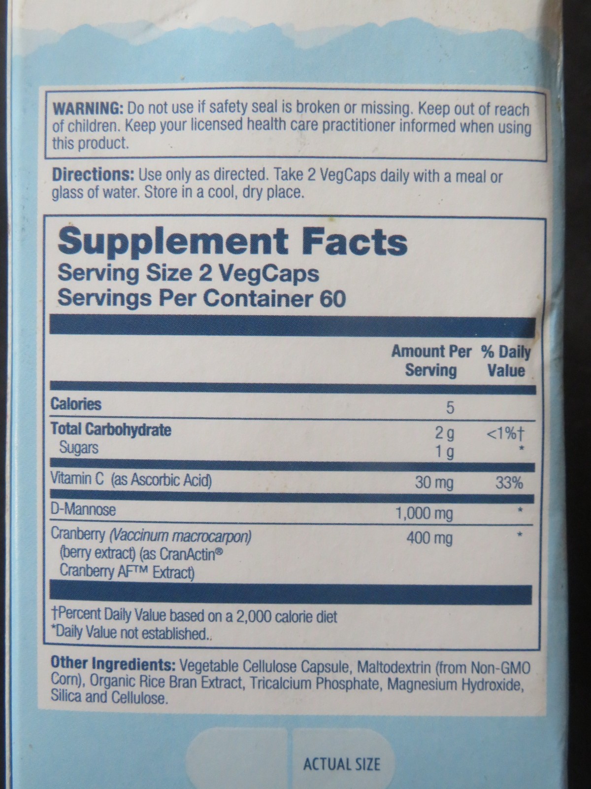 Solaray D-Mannose with CranActin Bacterial Antiadherence 120 VegCaps Urinary