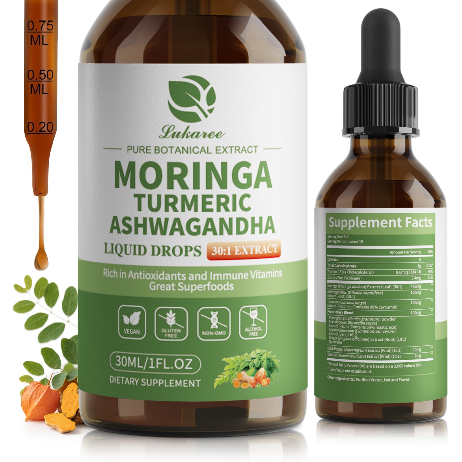 Premium Moringa Oleifera Leaf Extract Drops – Immune & Digestive Health Support