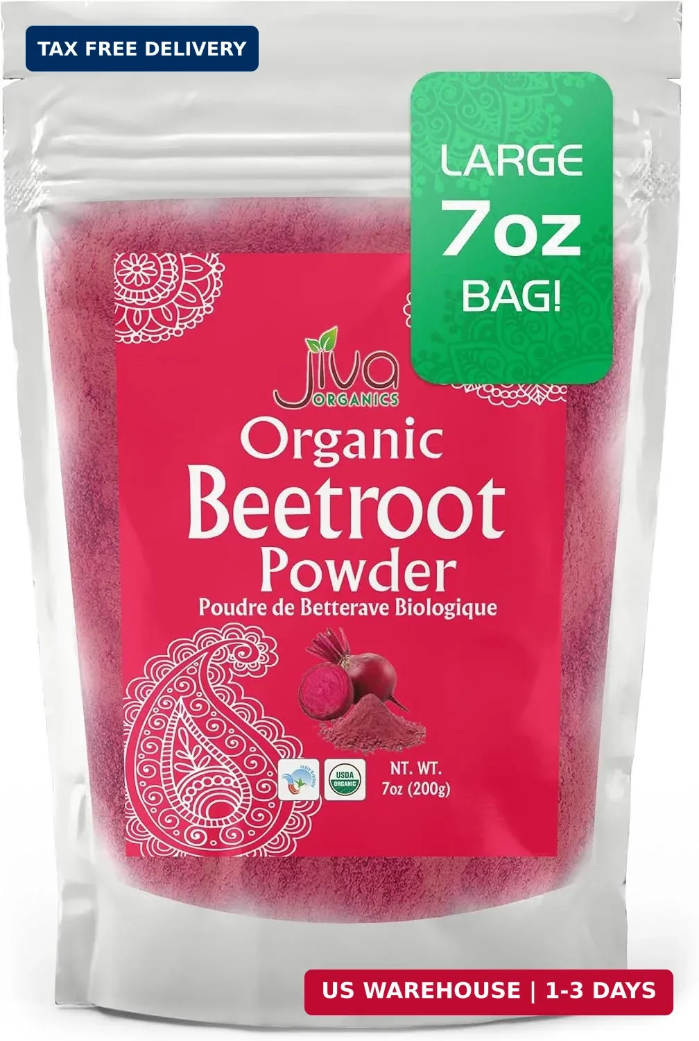Jiva Organics Beet Root Powder 7 Oz Bag – for Baking & Smoothies – Pure & Natura