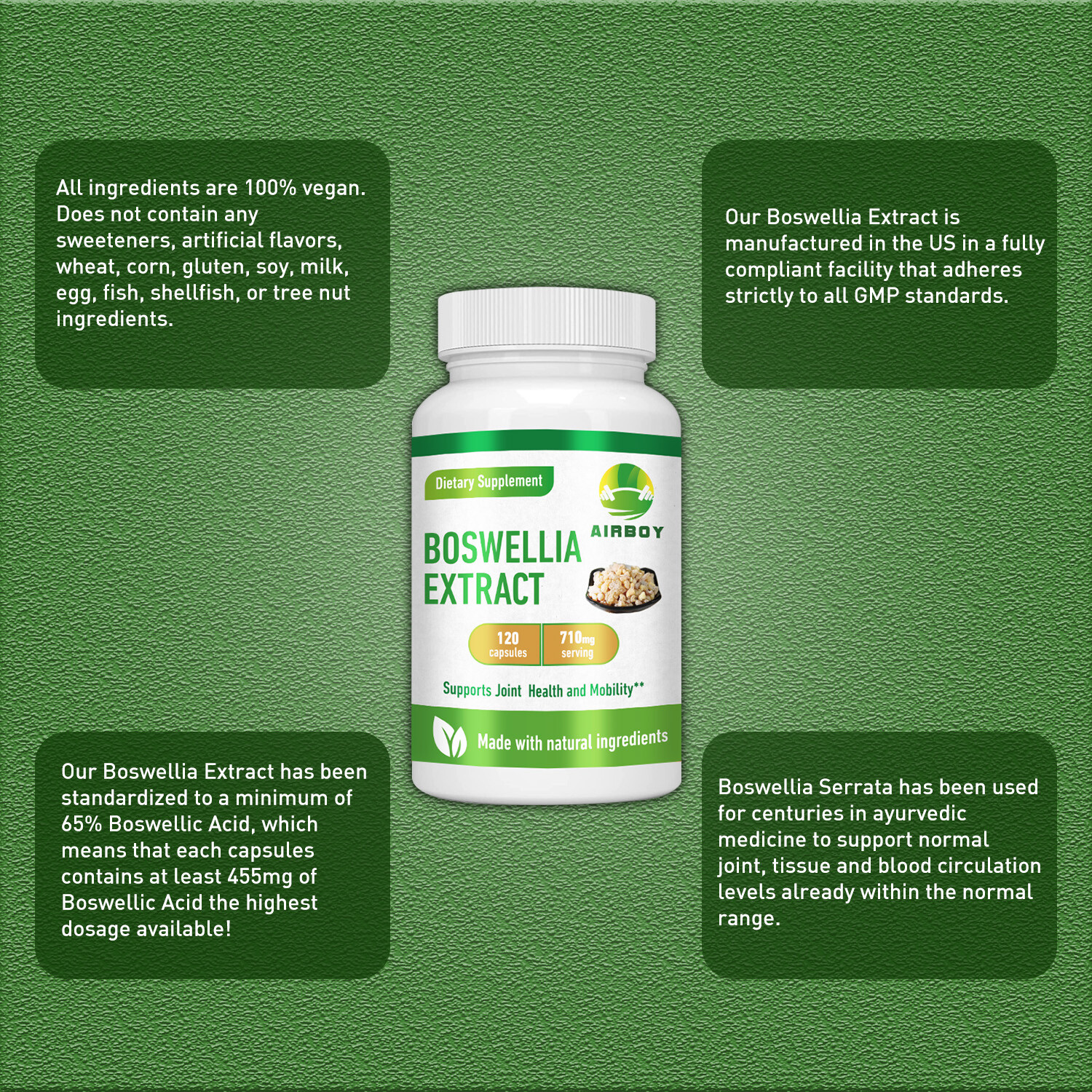 Boswellia Extract 710mg Capsules – BioPerine – Joint Health Support Pain Relief