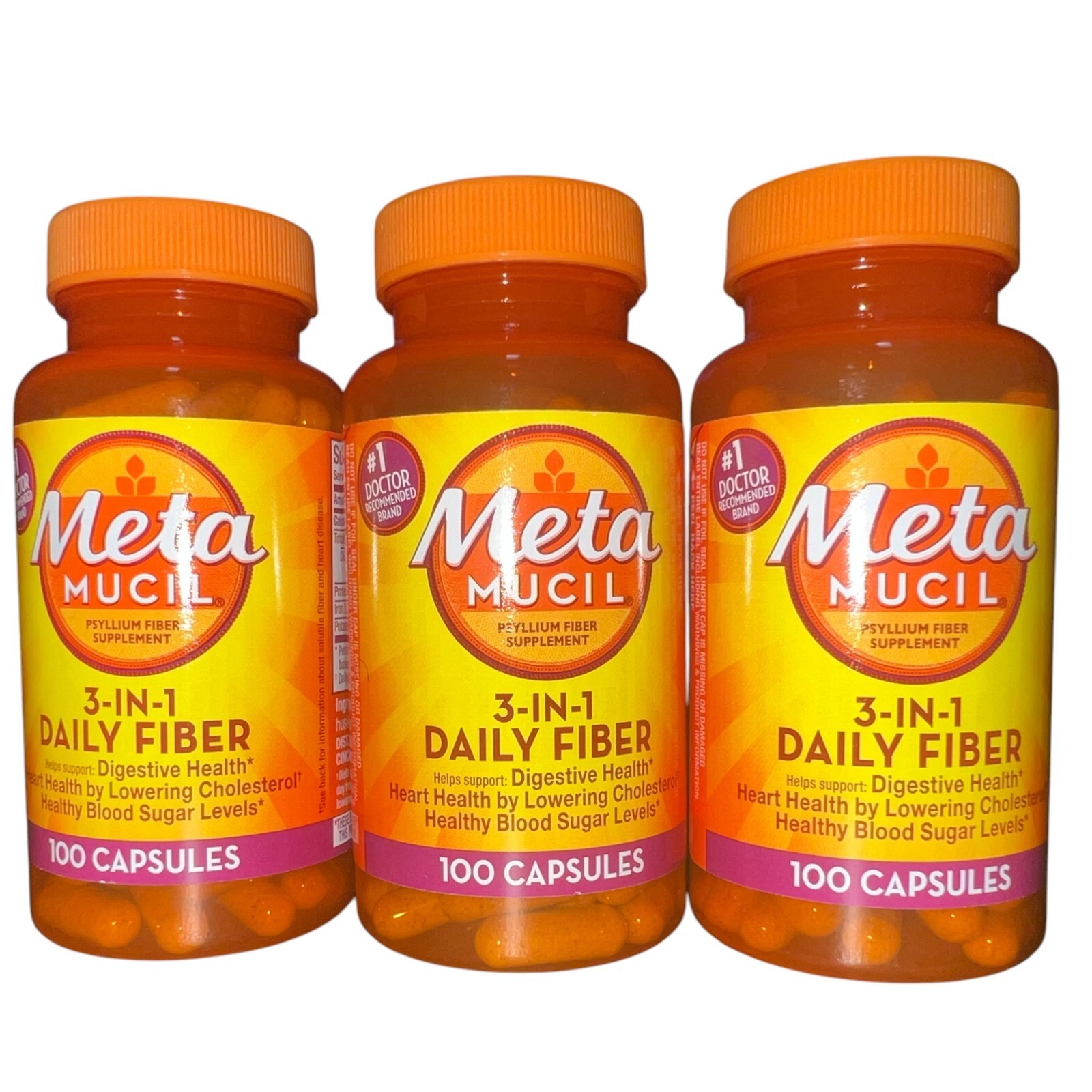 3x Metamucil 3-In-1 Daily Fiber 100×3 300 Capsules 3/2029