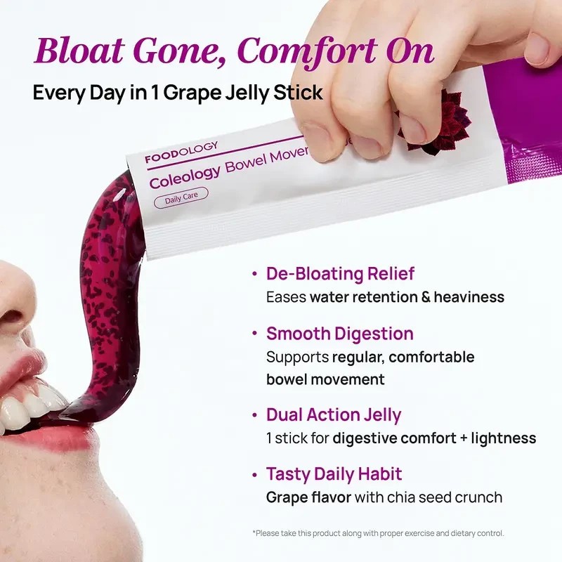 2 PCS-FOODOLOGY Coleology Bowel Movement Jelly Sticks, Grape Flavor,Gut Bloating