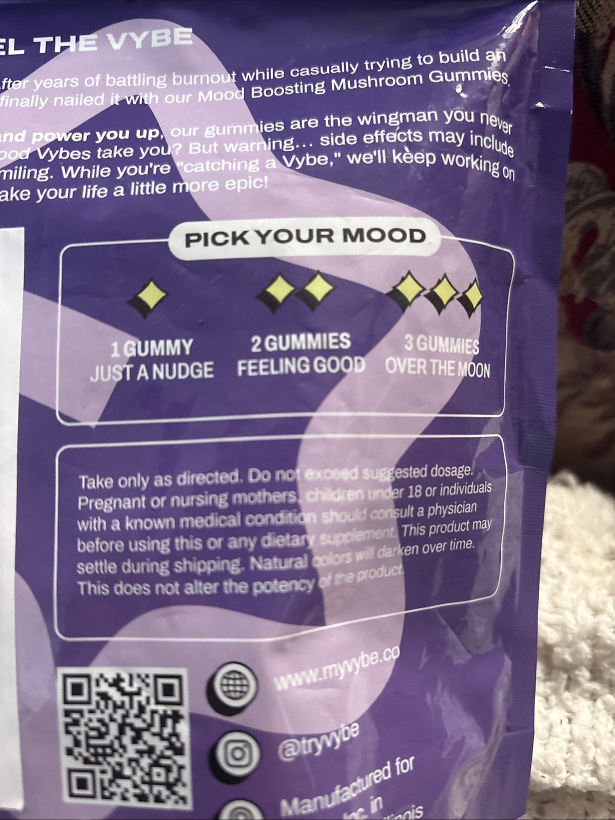 Vybe Mushroom Gummies for Focus, Mood, Calm & Energy 60 Count Blueberry 11/2026
