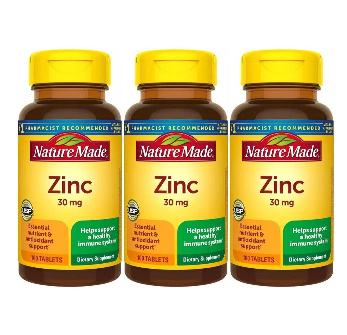 Nature Made Zinc 30mg, 300 Tablets (3pc x100 tablets) Immune Support Exp. 2027