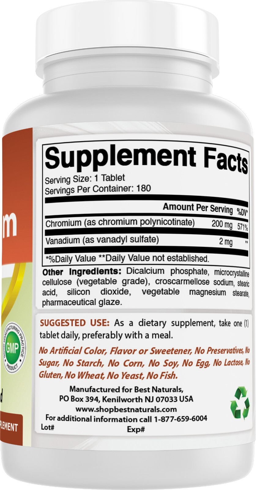 Best Naturals Vanadium with Chromium 2mg 180 Tablets