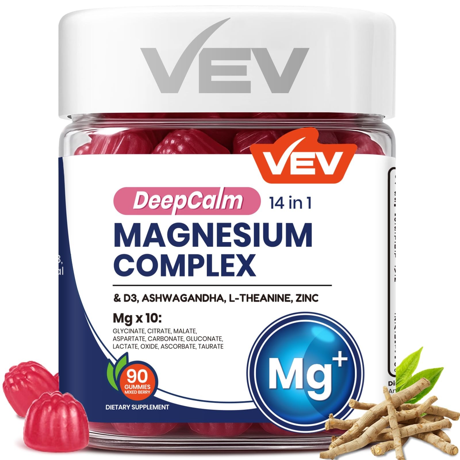 VEV Deep Calm Magnesium Complex14-in-1 Gummies – with Ashwagandha, L-Theanine…