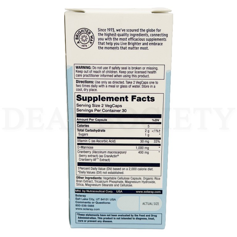 Solaray D-Mannose with CranActin Cranberry Supplement 60 VegCaps